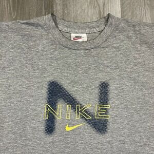 Vintage‎ 90s Nike Athletic "N" Gray & Yellow Size Medium White Tag Swoosh Tshirt